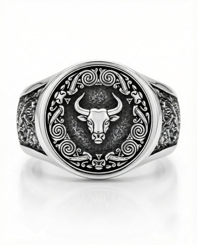Anillo Tauro – La Fuerza de la Tierra | Plata de Autor con Relieve